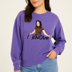 Friends Monica Geller Pullover Sweatshirt LARGE Purple "I Know" Gift for Her‎